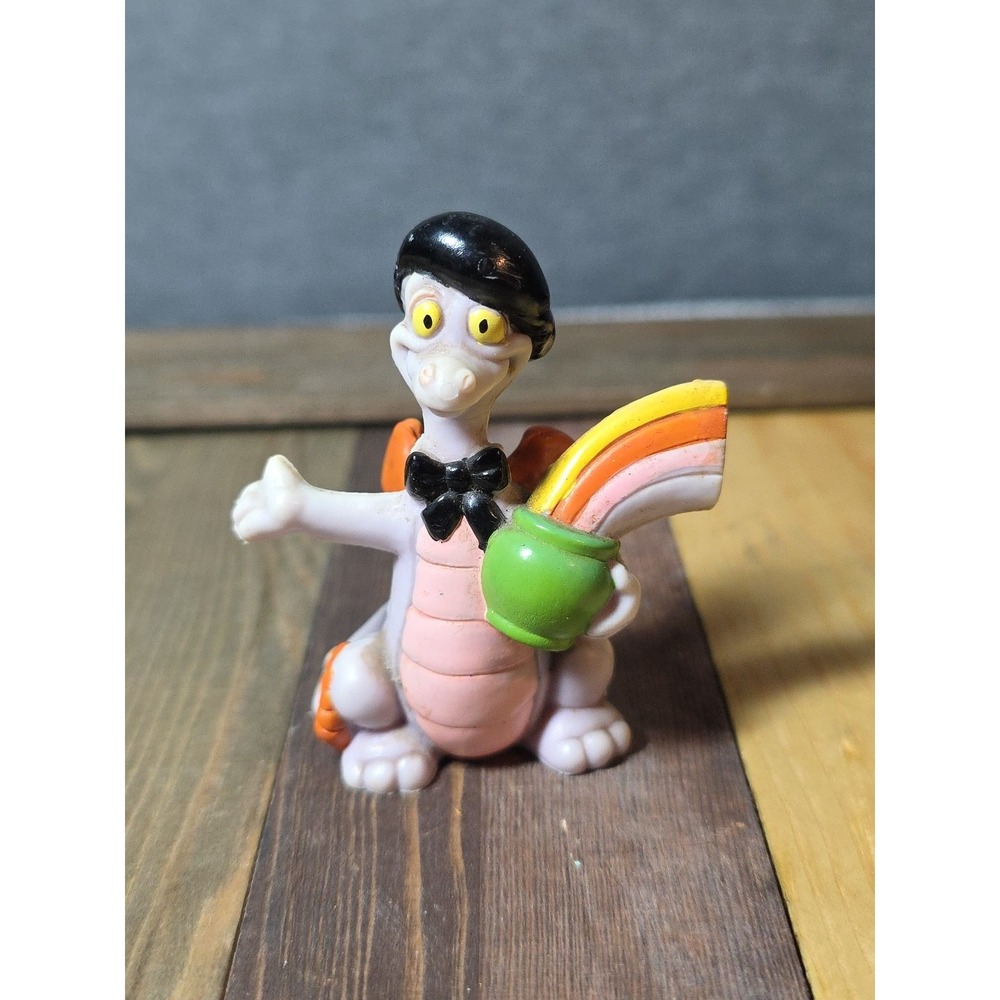 Vintage Epcot FIGMENT Dragon PVC figure holing rainbow pot 2.5" 1982 Disney Prod
